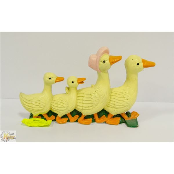 ANTIQUE CAST IRON DUCK FAMILY DOOR STOP