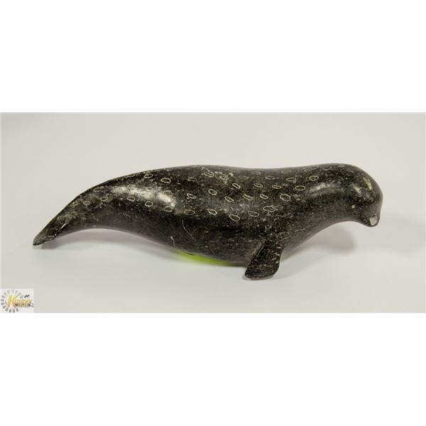 VINTAGE 9 INCH INUIT WHALE SOAPSTONE CARVING