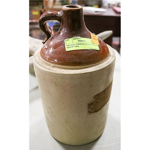 VINTAGE STONEWEAR JUG 70 YEARS OLD 13" TALL