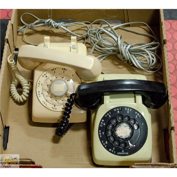 TWO ROTARY DIAL PHONES - CREAM, CREAM AND BLACK