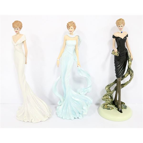 3 HAMILTON COLLECTION PRINCESS DIANA FIGURES