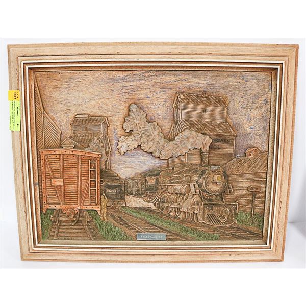 HANDCARVED PICTURE, WHEAT COUNTRY ON GOLD PLAQUE