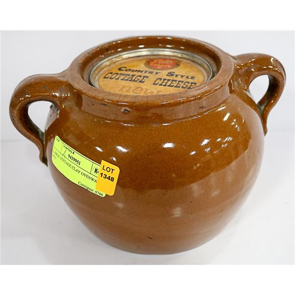 LARGE VINTAGE CLAY OVENWARE POT