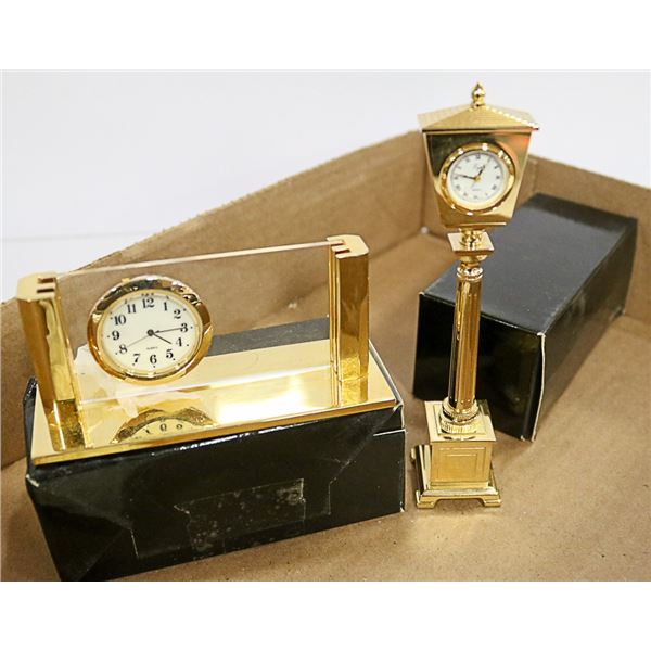3 VINTAGE BRASS NOVELTY TABLETOP WATCHES IN BOXES