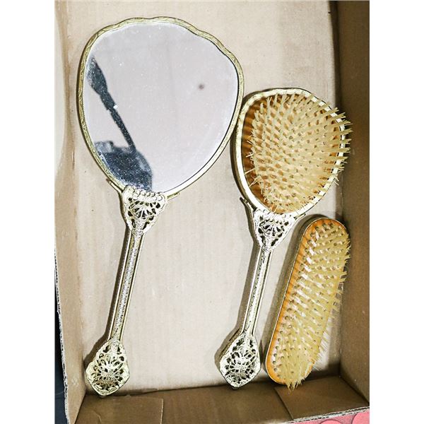 VINTAGE MIRROR AND BRUSH SET