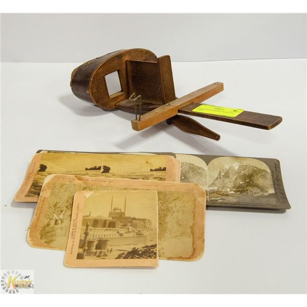 ANTIQUE STEREOSCOPE WITH 6 CARDS