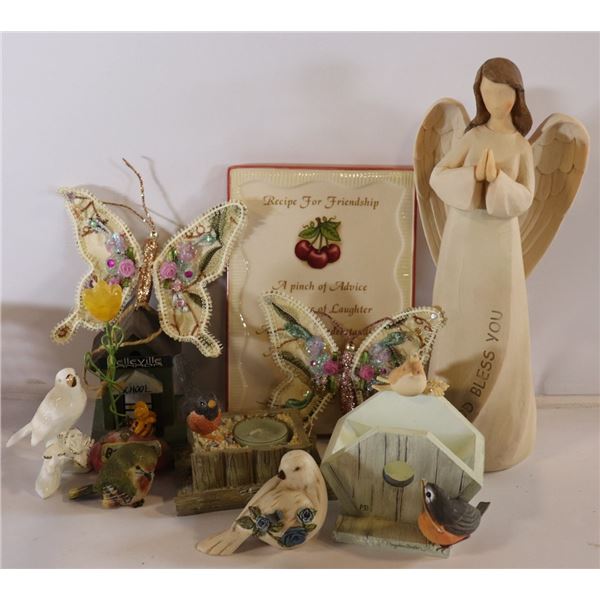 BIN OF ESTATE BIRD, ANGEL & BUTTERFLY DECOR
