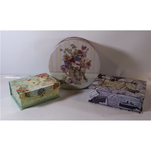 LOT OF 3 DECORATIVE KEEPSAKE BOXES