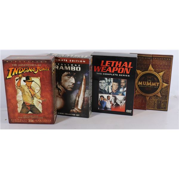 DVD MOVIE COLLECTIONS OF RAMBO, INDIANA JONES,