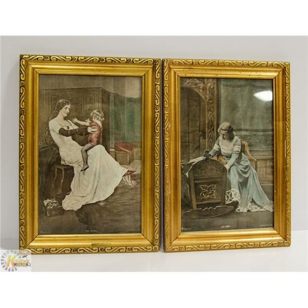 VINTAGE PAIR OF LADY PICTURES 12” WIDE BY 15” TALL