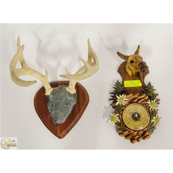 VINTAGE MOOSE BAROMETER (WORKING) AND DEER ANTLER