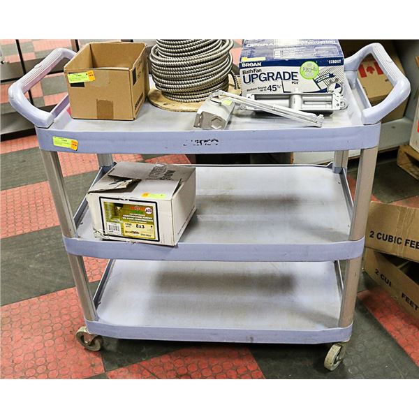 LIGHT BLUE PLASTIC ROLLING UTILTY CART