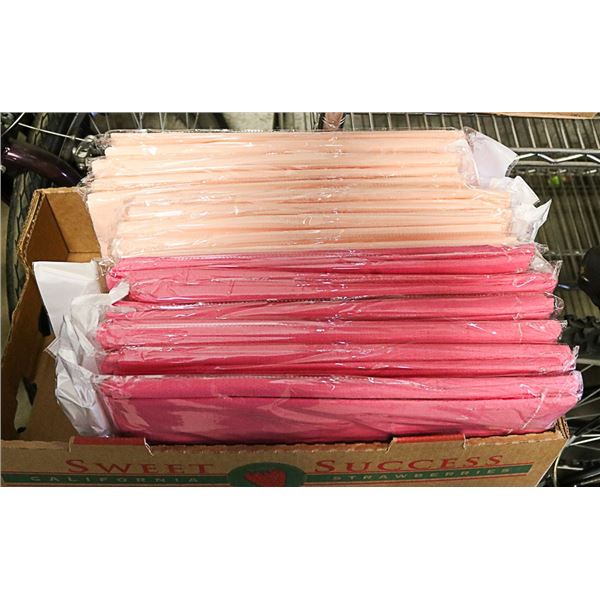 BOX OF PACKAGED TABLE CLOTHS