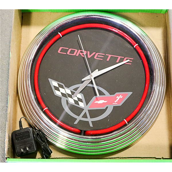 12" RED NEON CORVETTE CLOCK