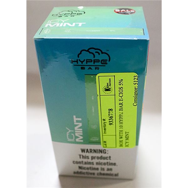BOX WITH 10 HYPPE BAR E-CIGS 5% ICY MINT