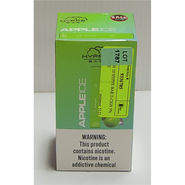 BOX WITH 10 HYPPE BAR E-CIGS 5% APPLE ICE