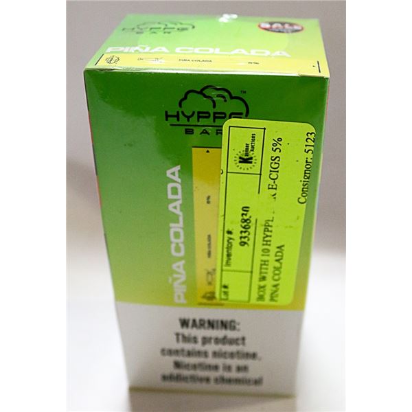 BOX WITH 10 HYPPE BAR E-CIGS 5% PINA COLADA