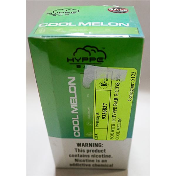 BOX WITH 10 HYPPE BAR E-CIGS 5% COOL MELON