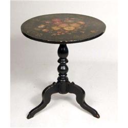 A JAPANNED VICTORIAN TILT-TOP BIRDCAGE TEA TABLE