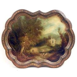 A LARGE SHAPED PAINTED TOLE TRAY