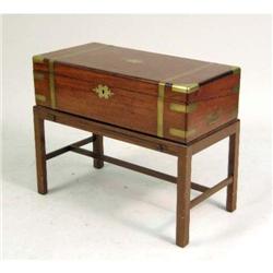 A REGENCY MAHOGANY INLAID LAP DESK ON STAND