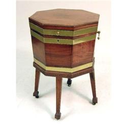 A GEORGE III BRASS BOUND AND INLAID MAHOGANY CELLARETTE