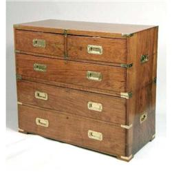A VICTORIAN BRASS-MOUNTED WALNUT CAMPAIGN CHEST OF DRAWERS