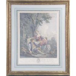 A FRAMED POLYCHROME PRINT