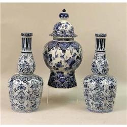 A GROUP OF THREE BLUE AND WHITE DELFT TABLE ARTICLES