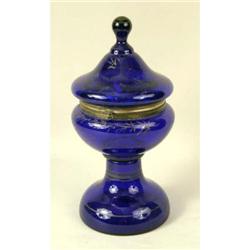 A PAINTED COBALT BLUE GLASS TANTALUS