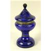 Image 1 : A PAINTED COBALT BLUE GLASS TANTALUS