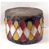 Image 1 : A PAINTED WOOD AND DEER HIDE NATIVE AMERICAN DRUM