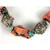 Image 4 : AN ELABORATE NATIVE AMERICAN VERY HEAVY HAND-WROUGHT SILVER CORAL AND TURQUOISE NECKLACE