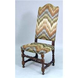 A JACOBEAN STYLE FLAME-STITCH UPHOLSTERED TURNED WALNUT BACKSTOOL