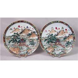 TWO POLYCHROME LANDSCAPE PLATTERS