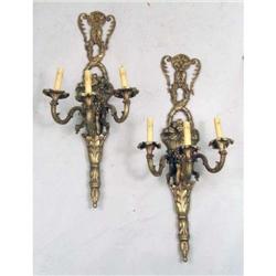 A PAIR OF GEORGIAN-STYLE BRONZE THREE-LIGHT SCONCES