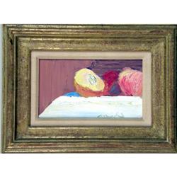 A FRAMED OIL ON CANVAS