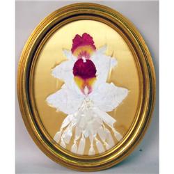 A FRAMED COLLAGE AND WATERCOLOR ON SILK