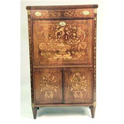 A NEOCLASSICAL STRING-INLAID MARQUETRY MAHOGANY SECRETAIRE A`ABATTANT