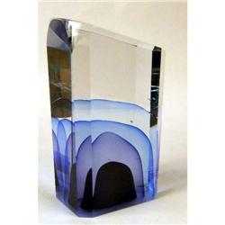 A COLORLESS AND COBALT BLUE GLASS SCULPTURE