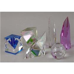 A GROUP OF SIX GEOMETRIC GLASS PAPERWEIGHTS
