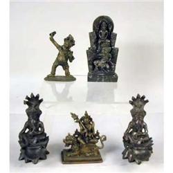 A GROUP OF FIVE PATINATED METAL SCULPTURES
