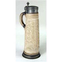 A WESTERWALD PEWTER-MOUNTED STONEWARE TANKARD