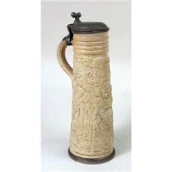 A WESTERWALD PEWTER-MOUNTED STONEWARE TANKARD
