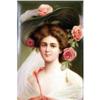Image 2 : A PORCELAIN PLAQUE DEPICTING A LADY WEARING A HAT WITH ROSES
