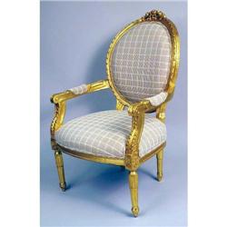 TWO LOUIS XVI STYLE CARVED GILTWOOD FAUTEUILS