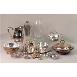 TWENTY-ONE SILVER PLATED SERVING ITEMS