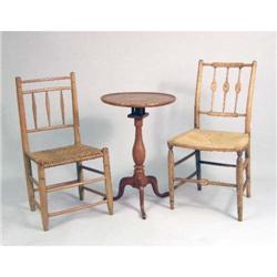 A FEDERAL TURNED MAPLE DISH-TOP BIRD-CAGE CANDLESTAND