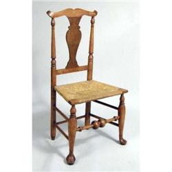 A QUEEN ANNE TURNED MAPLE YELLOW-PAINTED RUSH SEAT SIDE CHAIR