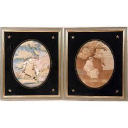 A PAIR OF SILK-EMBROIDERED AND HAND-PAINTED NEEDLEWORK PICTURES